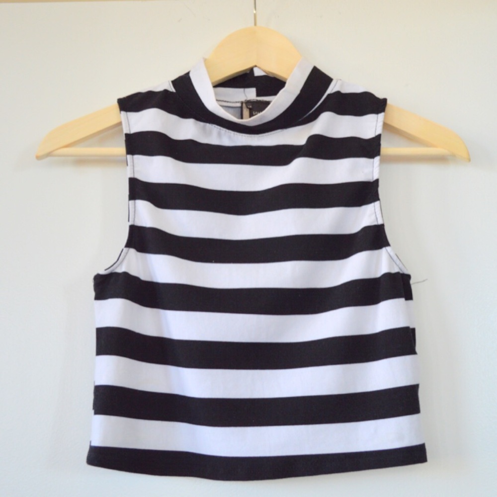 Sparkle & Fade Crop Striped Mock Neck Top
